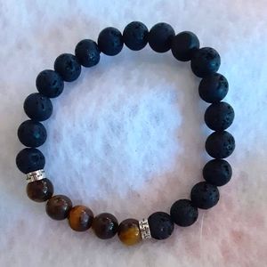 Lava stone bead bracelet with tiger eye beads.